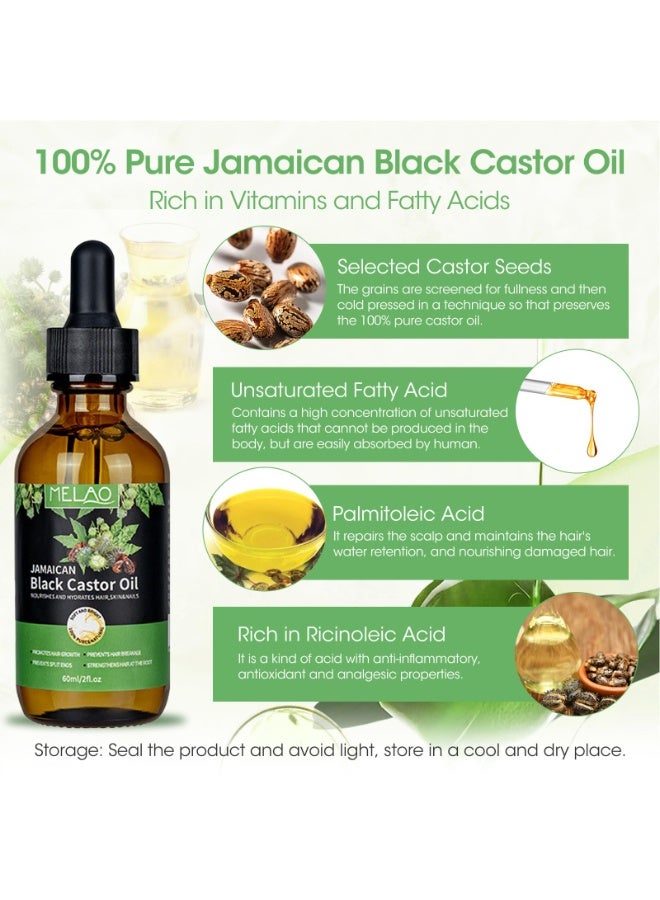 MELAO Jamaican Black Castor Oil, 2 Fl Oz Organic Cold Pressed Unrefined Glass Bottle ,100% Pure Cold Pressed Organic Castor Oil for Hair Eyelashes Eyebrows Growth, Moisturizing Scalp, Skin and Nails(60ML) - Image 4