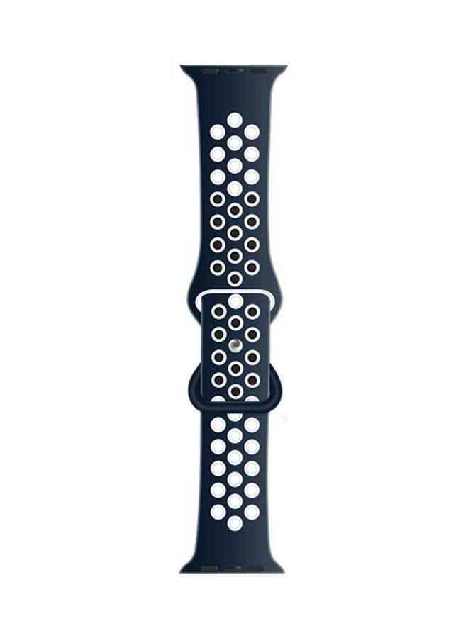 NIBEMINENT Butterfly Buckle Replacement Strap For Apple Watch Series 6/SE/5/4 44mm And 3/2/1 42mm Navy Blue/White - Image 1