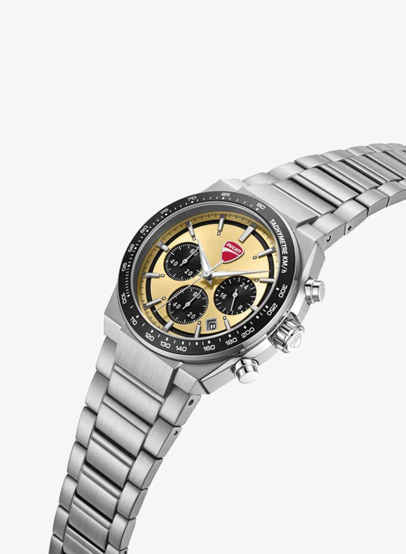 دوكاتي Nitro Gold-Black Dial, Stainless Steel Bracelet, Chronograph Watch for Men, 43mm