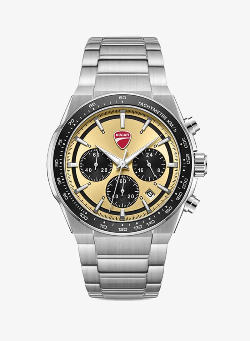 Ducati Nitro Gold-Black Dial, Stainless Steel Bracelet, Chronograph Watch for Men, 43mm