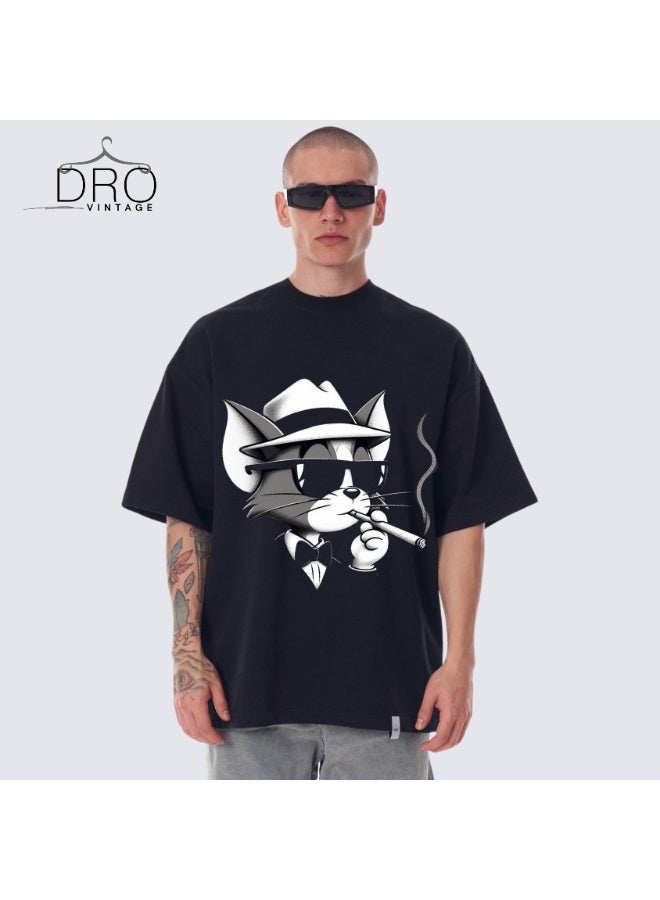 DRO Vintage Unisex  Black Color Tom Anime Printed T-shirt  - Image 1
