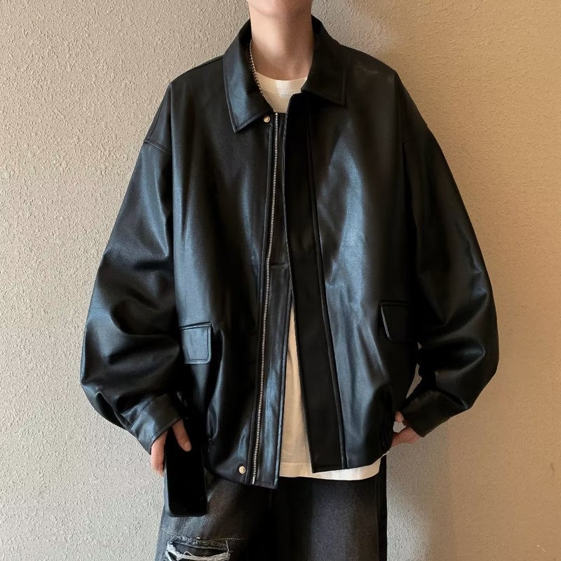 Mens Womens Short Brown PU Jacket Black 
