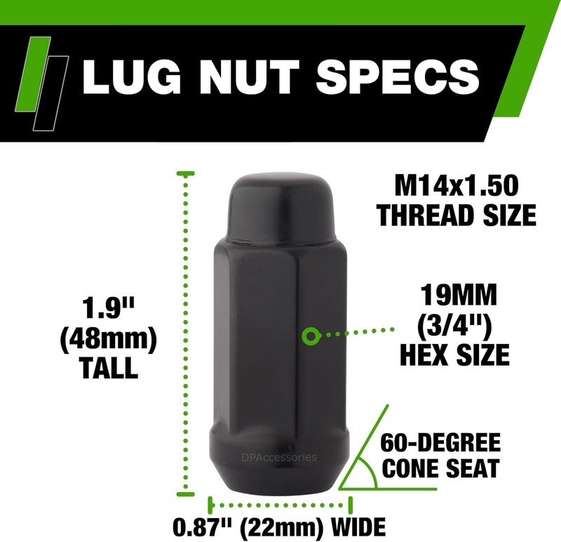 DPAccessories Black M14x1.50 Closed End XL Bulge Acorn Lug Nuts - Set of 32 - Image 2
