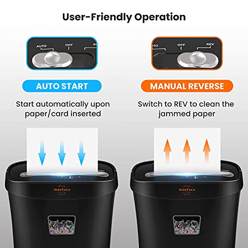 VidaTeco Cross-Cut Paper Shredder 8 Sheet Shreds Paper/Card/Staple/Clip Shredder for Home Office High-Security Level P-3 Jam Proof System 15L Pullout Basket Black - Image 4