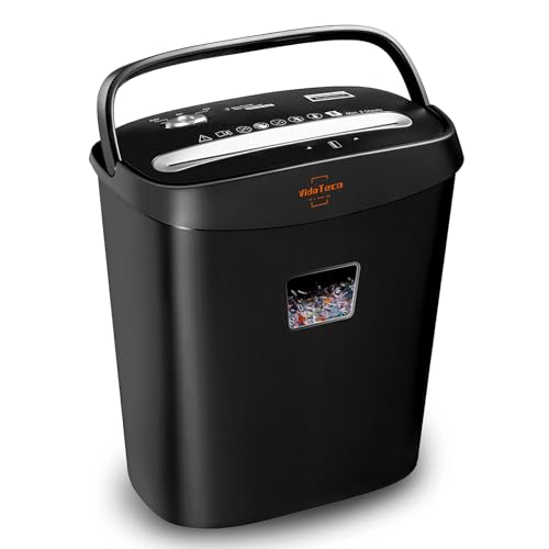 VidaTeco Cross-Cut Paper Shredder 8 Sheet Shreds Paper/Card/Staple/Clip Shredder for Home Office High-Security Level P-3 Jam Proof System 15L Pullout Basket Black - Image 1