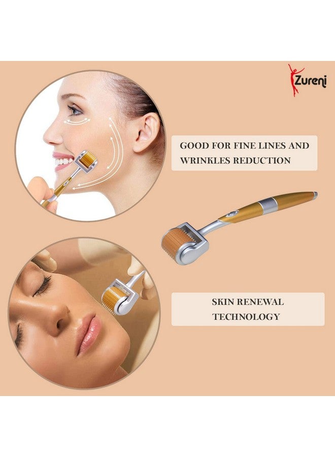 Zureni رولر زوريوني للميكرونيدلنج، دبابيس تيتانيوم للوجه والشعر ولحية النمو مع علبة تخزين واقية (ذهبي وفضي) - Image 2