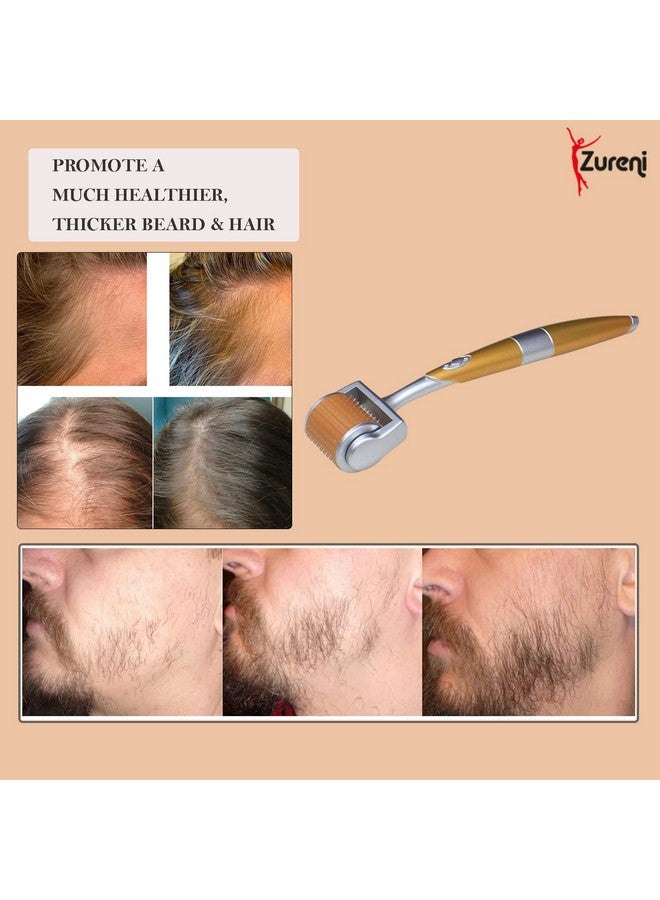 Zureni رولر زوريوني للميكرونيدلنج، دبابيس تيتانيوم للوجه والشعر ولحية النمو مع علبة تخزين واقية (ذهبي وفضي) - Image 5