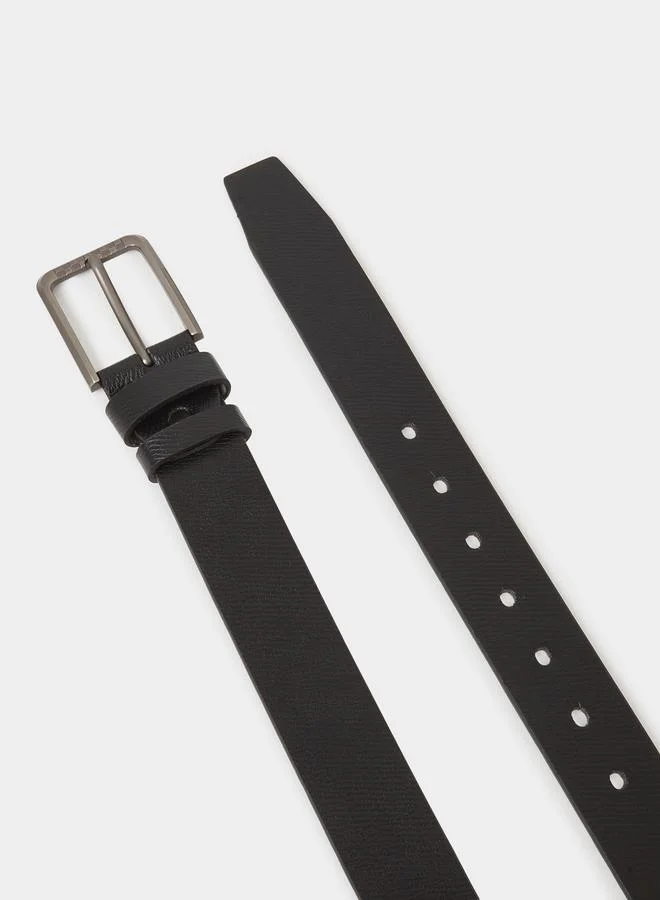 Styli Black Solid Faux Leather Belt with Gunmetal Buckle