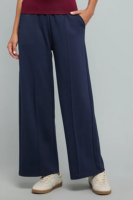 أر أند بي Solid Wide Leg Pants with Drawstring Waist