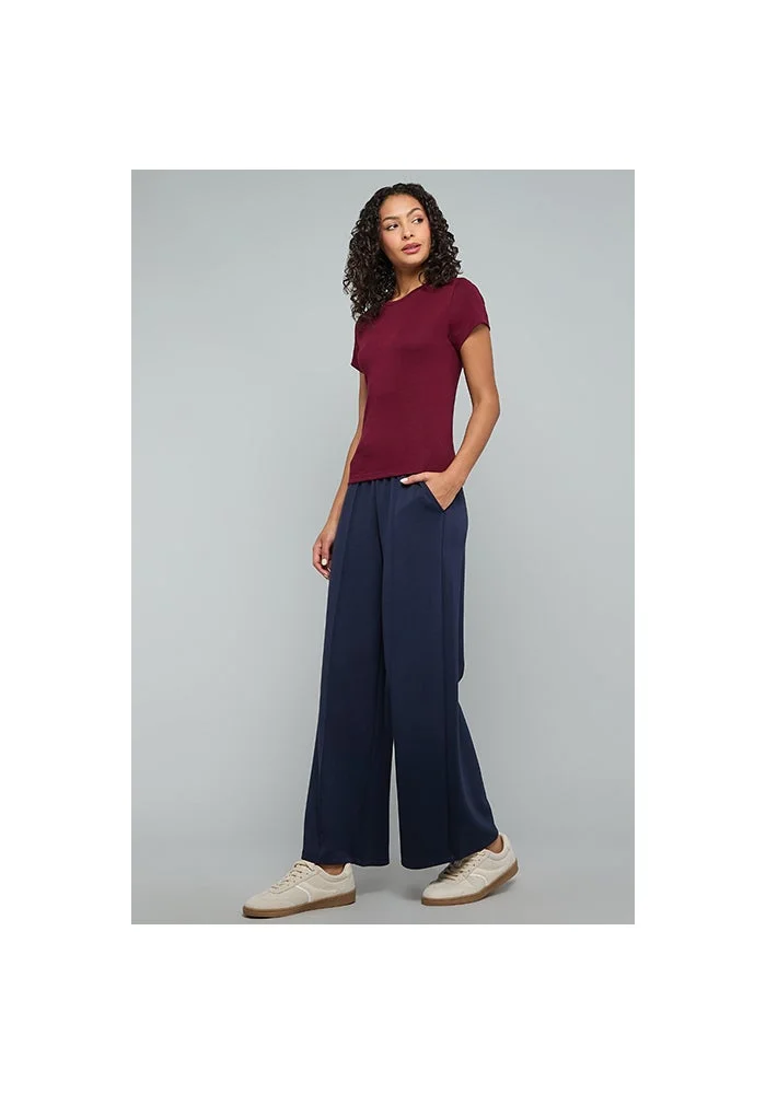 أر أند بي Solid Wide Leg Pants with Drawstring Waist