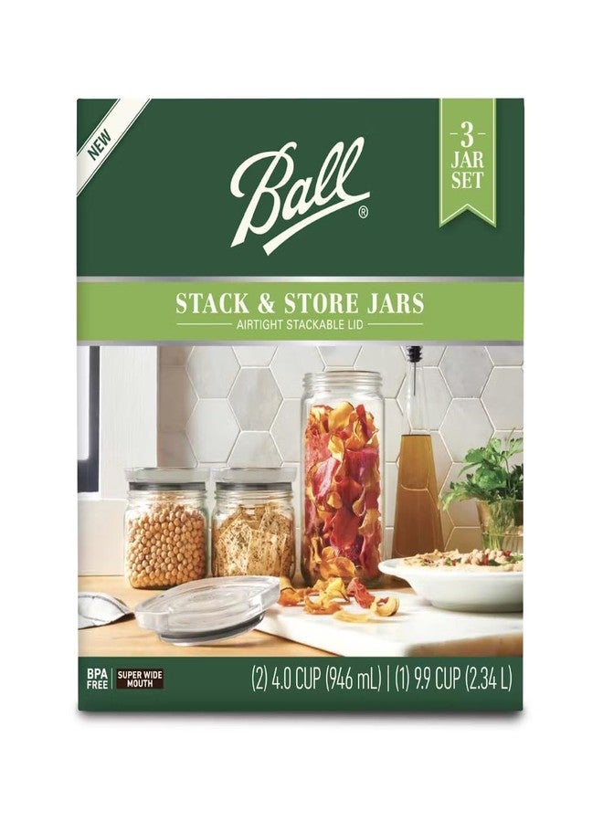 Ball 3 Jar Set, Stack & Store Jars with Airtight Stackable Lid, (2) 4 Cup and (1) 9.9 Cup - Image 2