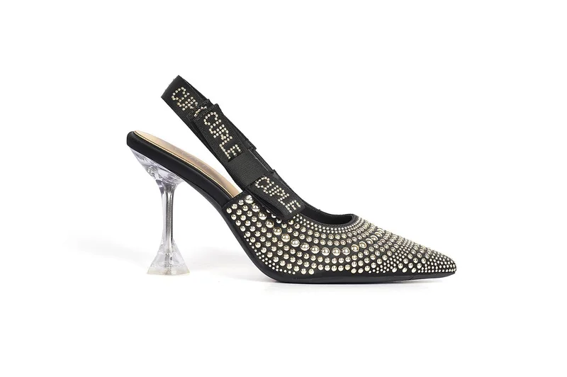 Ladies Mid heel slingback mules embellished