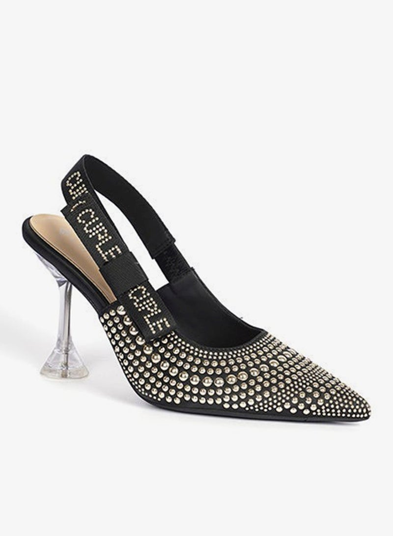 Cuple Ladies Mid heel slingback mules embellished - Image 2