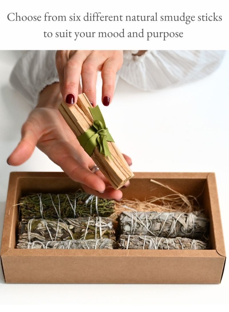 MAISON ETHERIQUE Smudging Discovery Set:  White Sage, Blue sage, Cedar, Juniper, Yerba Santa, Palo Santo - Natural Smudge Sticks - Image 3
