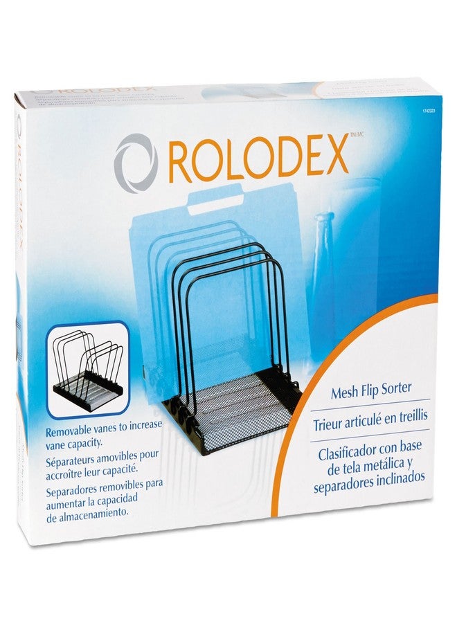 Rolodex 1742323 Mesh Flip File Folder Sorter Five Sections Black 10 1/4 x 7 1/2 x 7 1/2 - Image 2