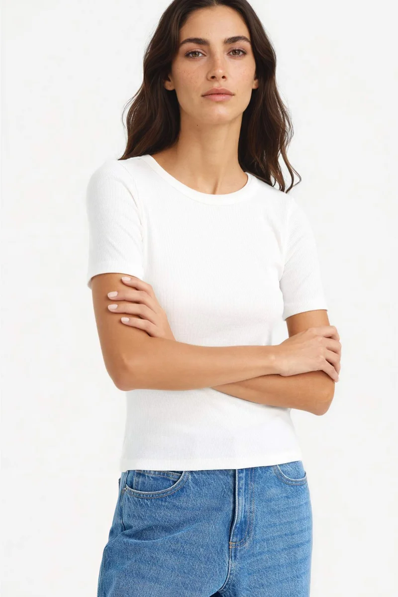 ديفاكتو Slim Fit Basic Ribbed Camisole Short Sleeve T-Shirt