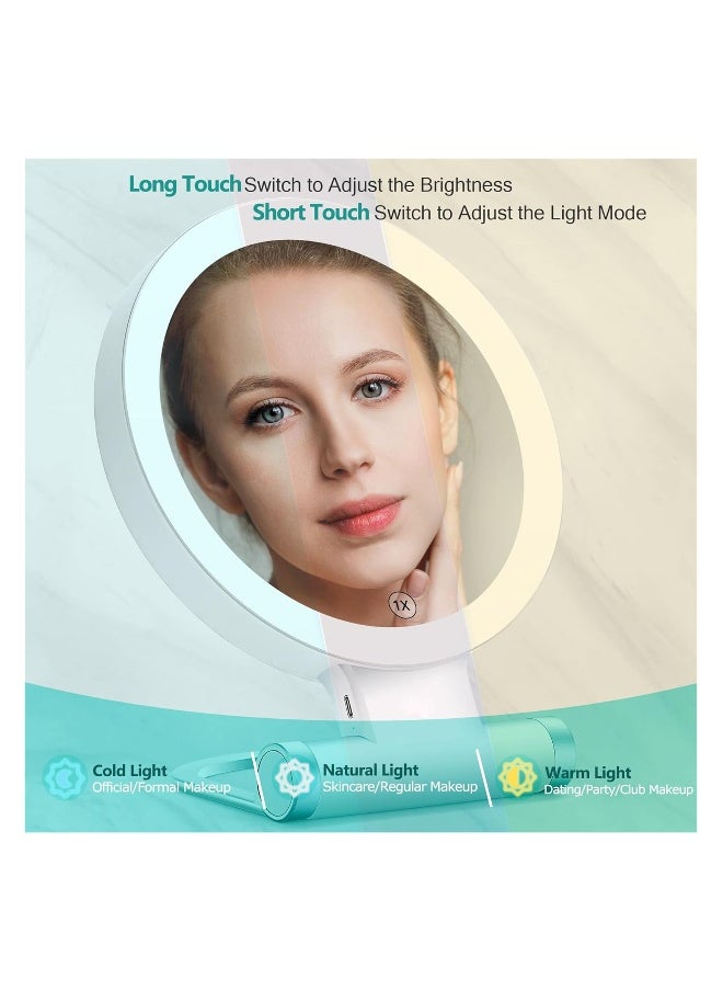 ماركة غير محددة مرآة تجميل قابلة لإعادة الشحن مع إضاءة، مرآة مكبرة مزدوجة الجوانب 10X/1X مع شاشة لمس قابلة للتعتيم، إضاءة بثلاثة ألوان، مرآة تجميل محمولة للطاولة للسفر.  - Image 2