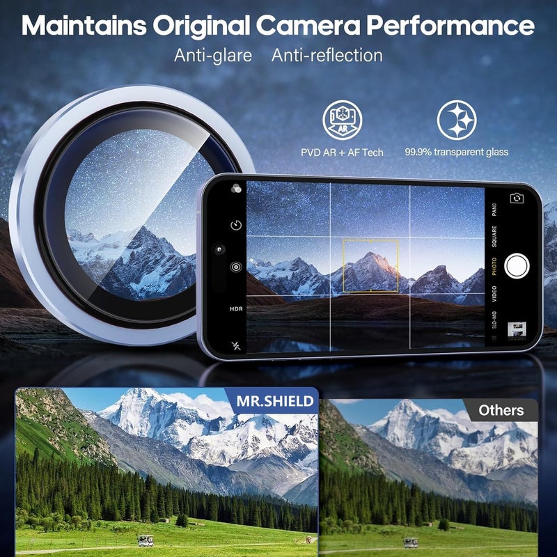 Mr Shield Top-Notch 3D Camera Lens Protector Ring Compatible For iPhone 17, 1:1 Keep Original Lens Design and Color, 9H Hardness, Easy Installation - Mist Blue Titanium - Image 4