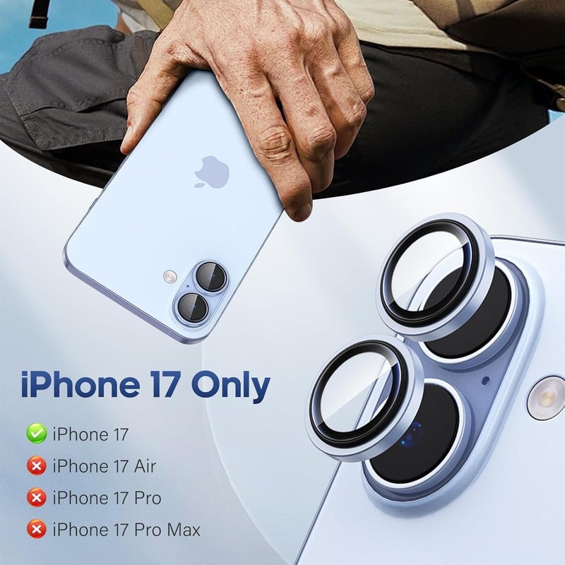 Mr Shield Top-Notch 3D Camera Lens Protector Ring Compatible For iPhone 17, 1:1 Keep Original Lens Design and Color, 9H Hardness, Easy Installation - Mist Blue Titanium - Image 2