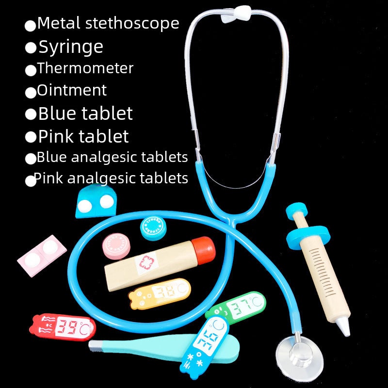 stethoscope children play house toy kindergarten doctor nurse role-playing props simulation diameter 4.5cm(Lake green metal stethoscope) - Image 5