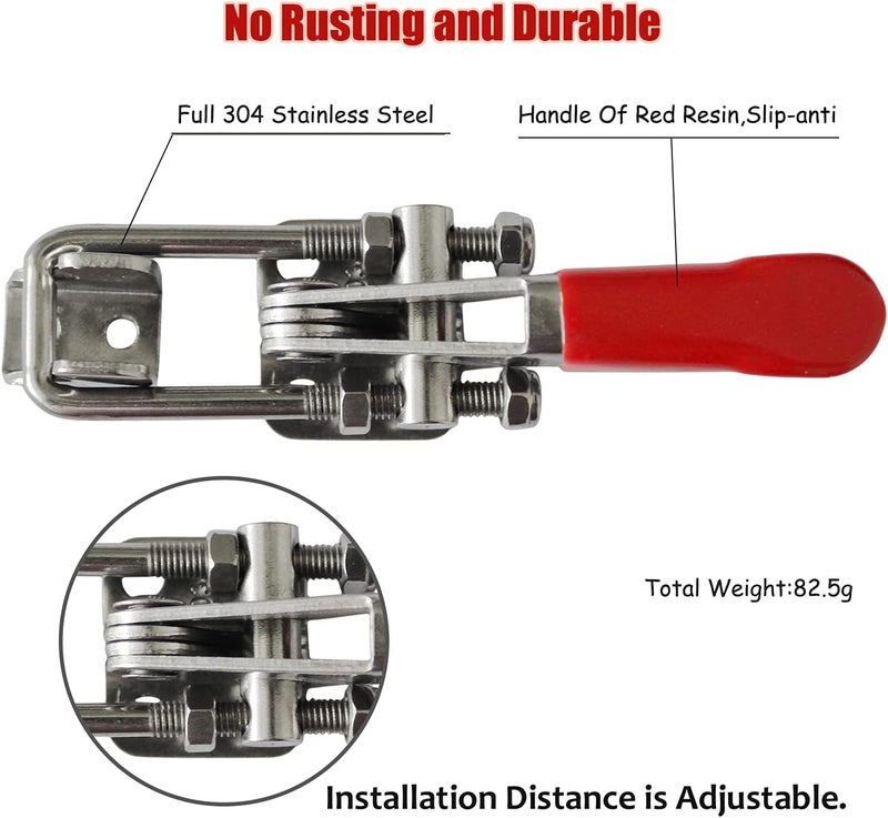 CUKAYO 2pcs Heavy Duty Toggle Clamp - 400LB Capacity, 304 Stainless Steel Adjustable Quick Release Latch - Image 3