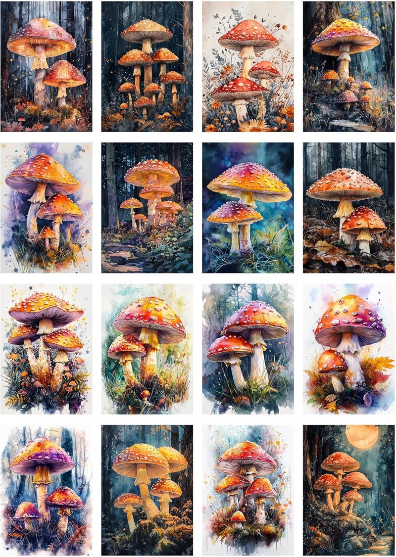 Flonz Decoupage Paper Pack (35 Sheets 6"x8") Forest Fungi: Enchanting Amanita Mushrooms in Mystical Woodland Scenes with Dewy Caps, Soft Lighting and Ethereal Glow Vintage - Image 2