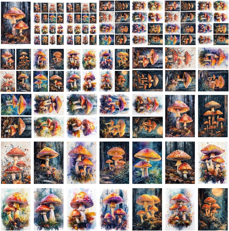 Flonz Decoupage Paper Pack (35 Sheets 6"x8") Forest Fungi: Enchanting Amanita Mushrooms in Mystical Woodland Scenes with Dewy Caps, Soft Lighting and Ethereal Glow Vintage - Image 4