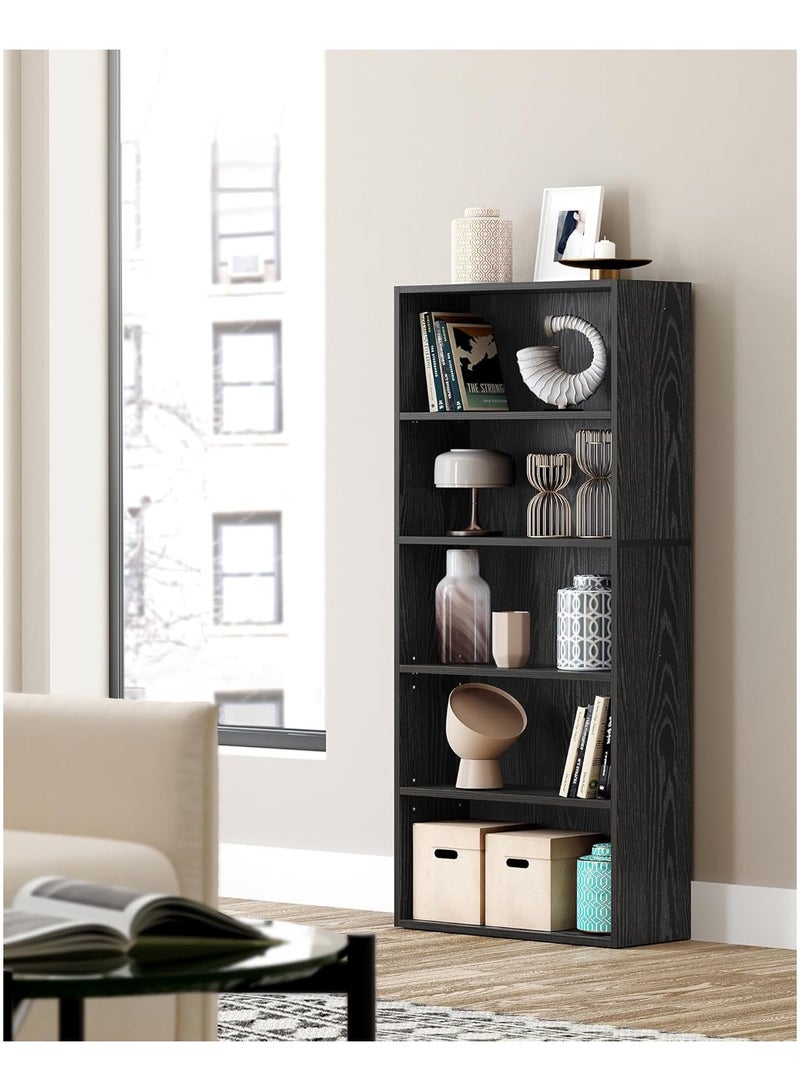 تشولوفز رفوف كتب وخزانات كتب مكونة من 5 طبقات، رفوف عرض وتخزين قائمة على الأرض، ارتفاع 134 سم، خزانة كتب، أثاث ديكور منزلي للمكتب المنزلي، غرفة المعيشة، غرفة النوم، وحدة قائمة على الأرض - Image 2