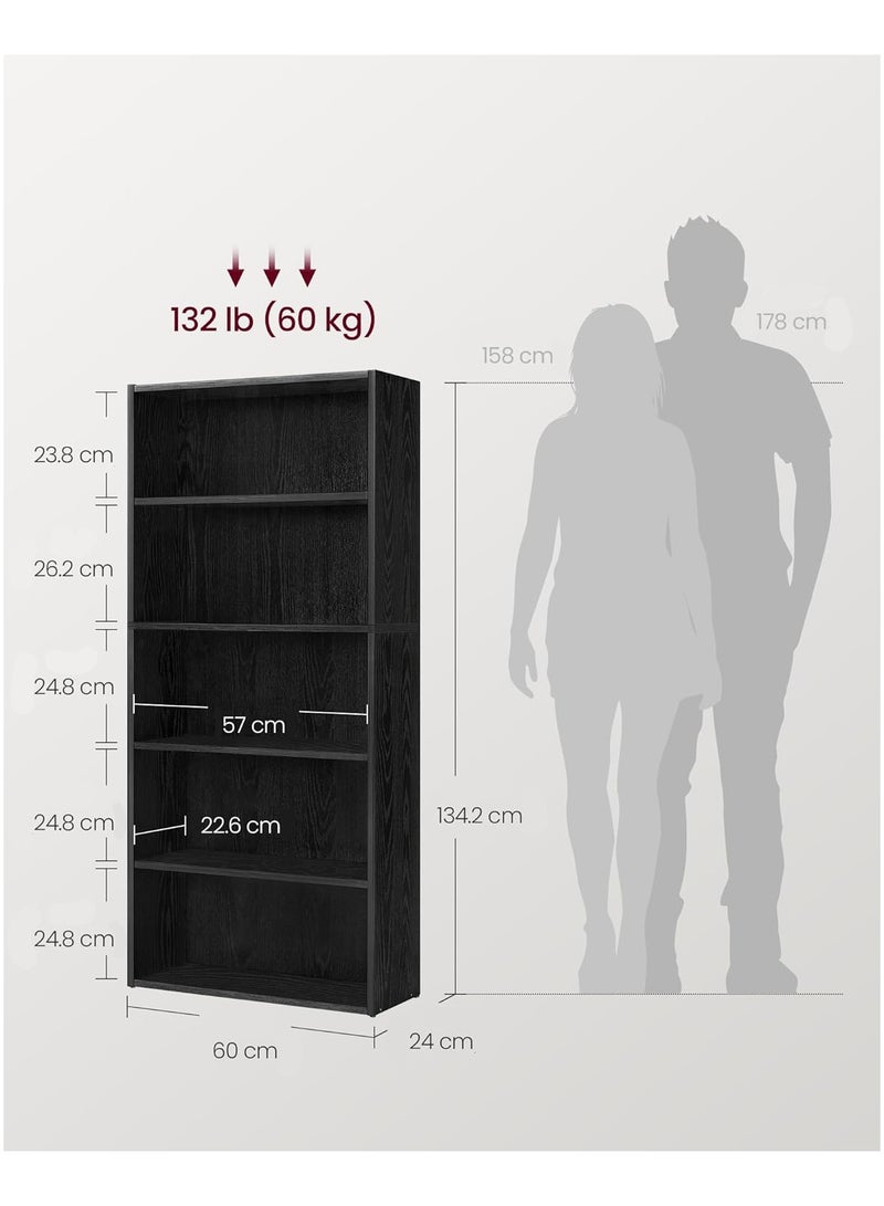 تشولوفز رفوف كتب وخزانات كتب مكونة من 5 طبقات، رفوف عرض وتخزين قائمة على الأرض، ارتفاع 134 سم، خزانة كتب، أثاث ديكور منزلي للمكتب المنزلي، غرفة المعيشة، غرفة النوم، وحدة قائمة على الأرض - Image 3