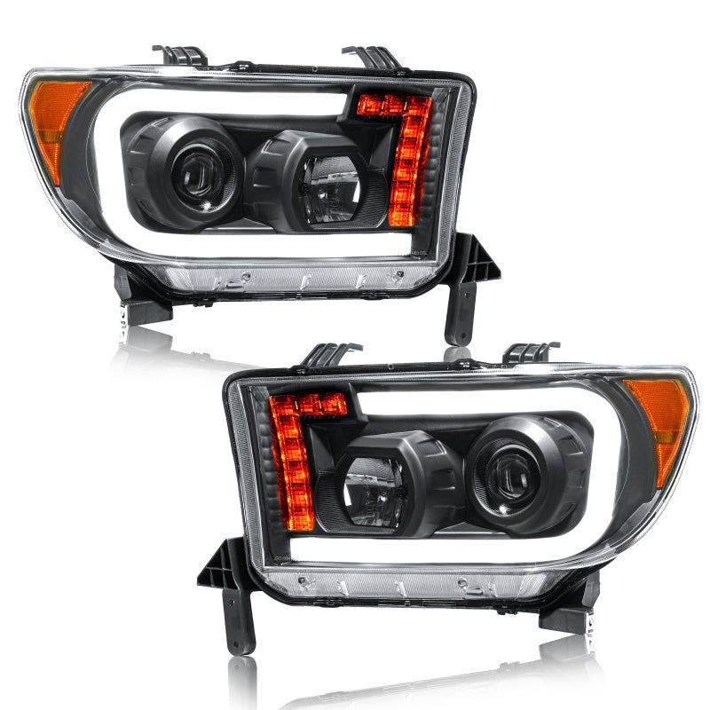 Fullux Headlight Assembly Headlights fit 2007-2013 Toyota Tundra/2008-2017 Sequoia Left and Right Side Replacement Headlamp Black Housing Amber Reflector - Image 1