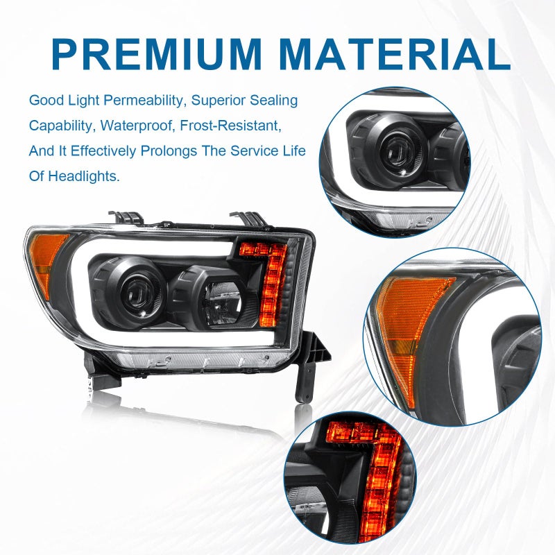Fullux Headlight Assembly Headlights fit 2007-2013 Toyota Tundra/2008-2017 Sequoia Left and Right Side Replacement Headlamp Black Housing Amber Reflector - Image 5