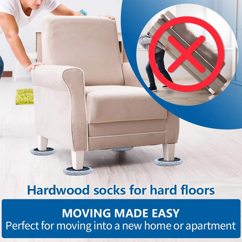Kayzn Furniture Sliders Multi-Surface 2-In-1 Reusable Moving Pads For All Floor Types - 4 Pack 5"" Carpet Sliders And 4 Hardwood Socks - Protect Floor And Easier To Move Your Furniture - Image 4