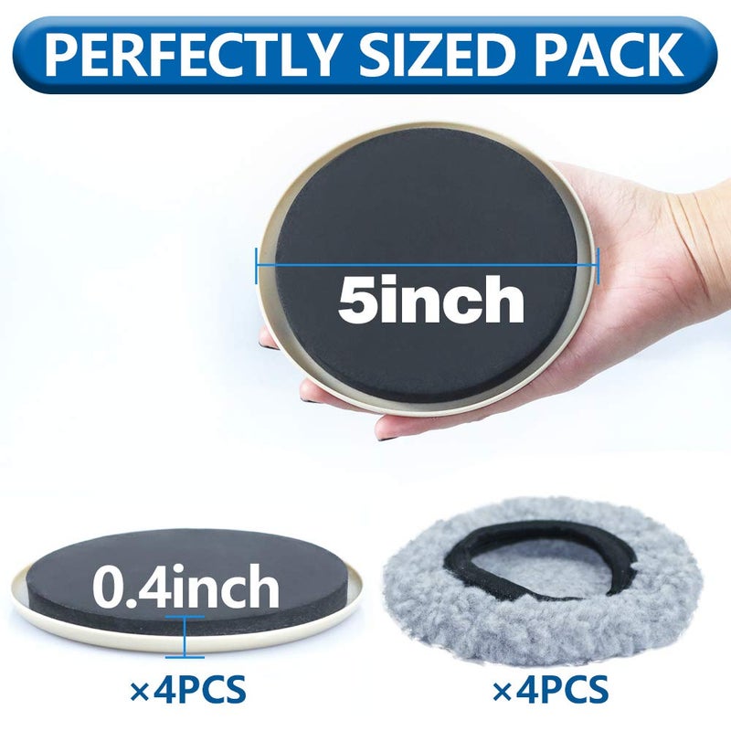 Kayzn Furniture Sliders Multi-Surface 2-In-1 Reusable Moving Pads For All Floor Types - 4 Pack 5"" Carpet Sliders And 4 Hardwood Socks - Protect Floor And Easier To Move Your Furniture - Image 2