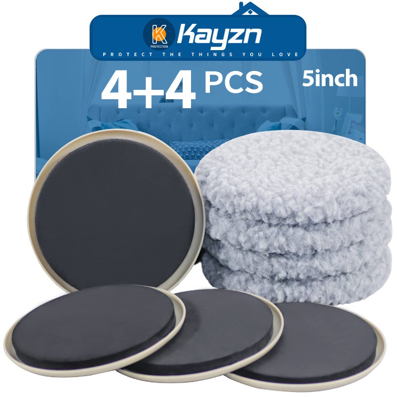 Kayzn Furniture Sliders Multi-Surface 2-In-1 Reusable Moving Pads For All Floor Types - 4 Pack 5"" Carpet Sliders And 4 Hardwood Socks - Protect Floor And Easier To Move Your Furniture - Image 1