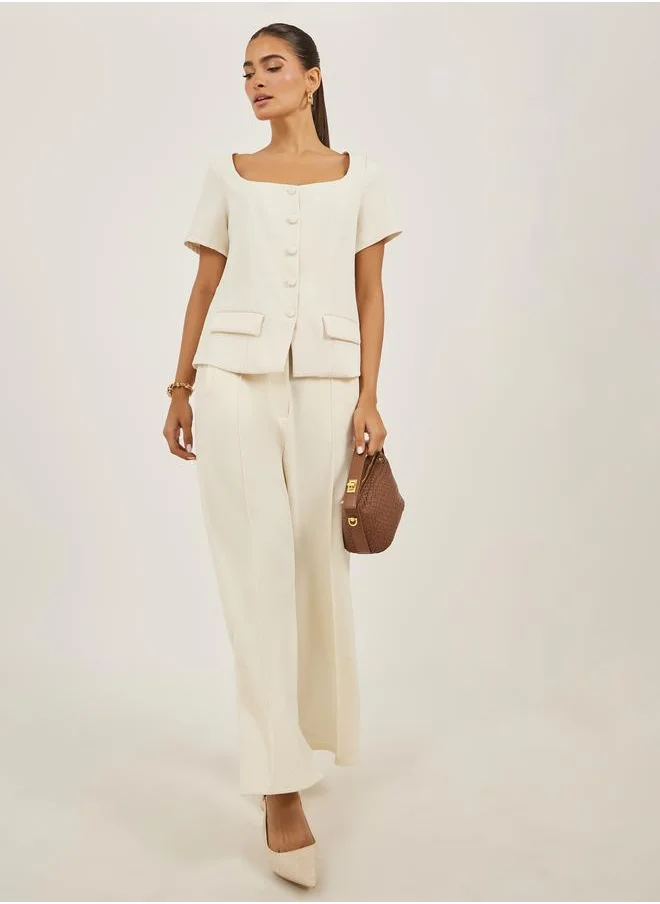 Styli Styli Plain Square Neck Tailored Top with Pocket Detail