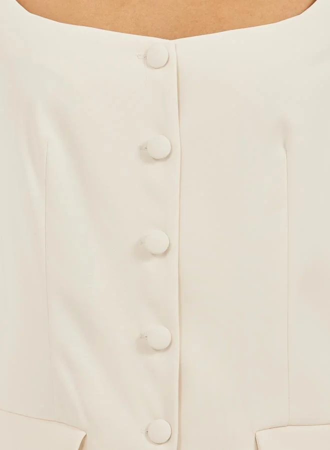 Styli Styli Plain Square Neck Tailored Top with Pocket Detail