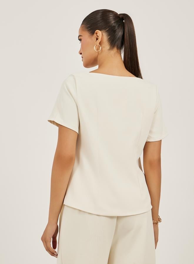 Styli Plain Square Neck Tailored Top With Pocket Detail - Image 4