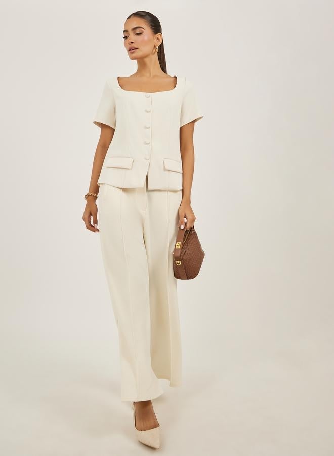 Styli Plain Square Neck Tailored Top With Pocket Detail - Image 2