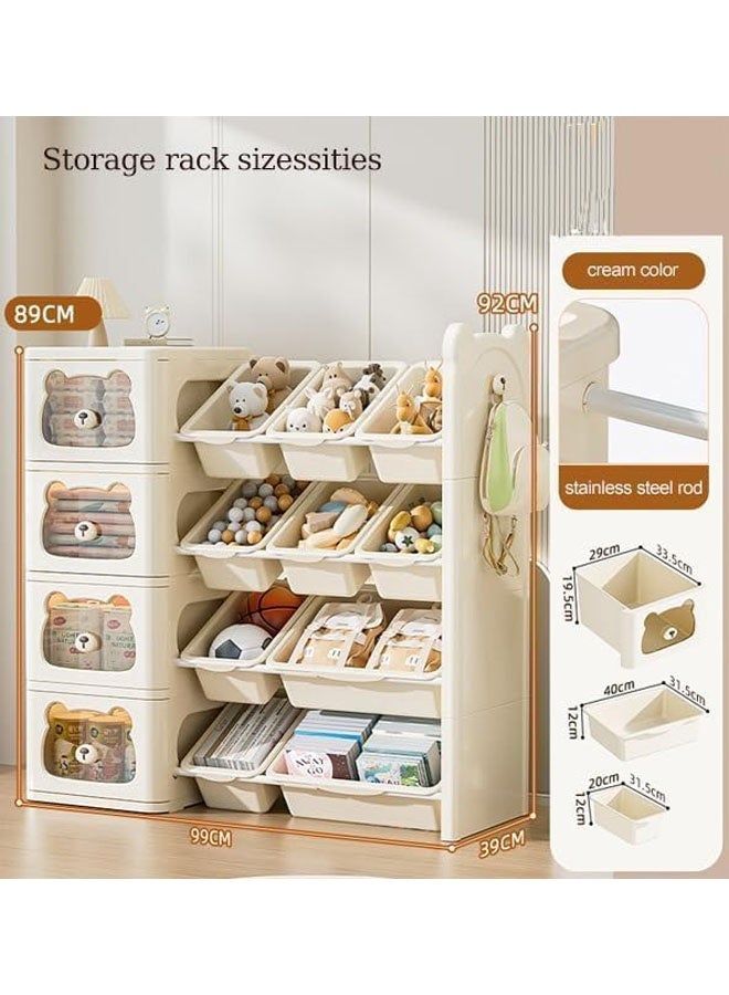 بيوينتي منظم لعبة كبير من 4 طوابق مع 12 سلة ودراجات ، وحدة تخزين بلاستيكية صديقة للأطفال للألعاب والكتب وإمدادات الحضانة ، ودبرات شفافة ذات نمط الدب - Image 2