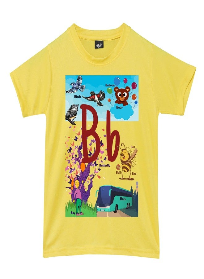 RISH Alphabet - B - T Shirt for Boys and Girls | Polyester Quick Dry Tshirts - Birthday Educational Phonic Tees for Toddler Kids Outfit Yellow 1-2 Years - Image 1
