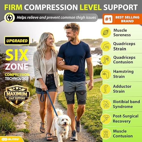 BLITZU Hamstring Compression Sleeve 1 Pair Upper Leg Sleeves Thigh Quad Groin Support for Men and Women AntiSlip Thigh Brace Wrap for Running Workout Sports Recovery Black M - Image 3