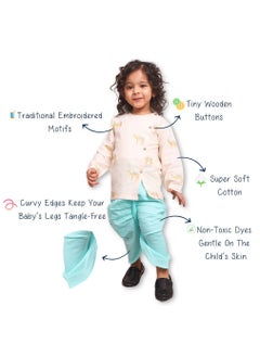 Polka Tots Polka Tots Full Sleeves Camel Embroidery Angrakha Top With Dhoti - Cream (4Y - 5Y)  - Image 5