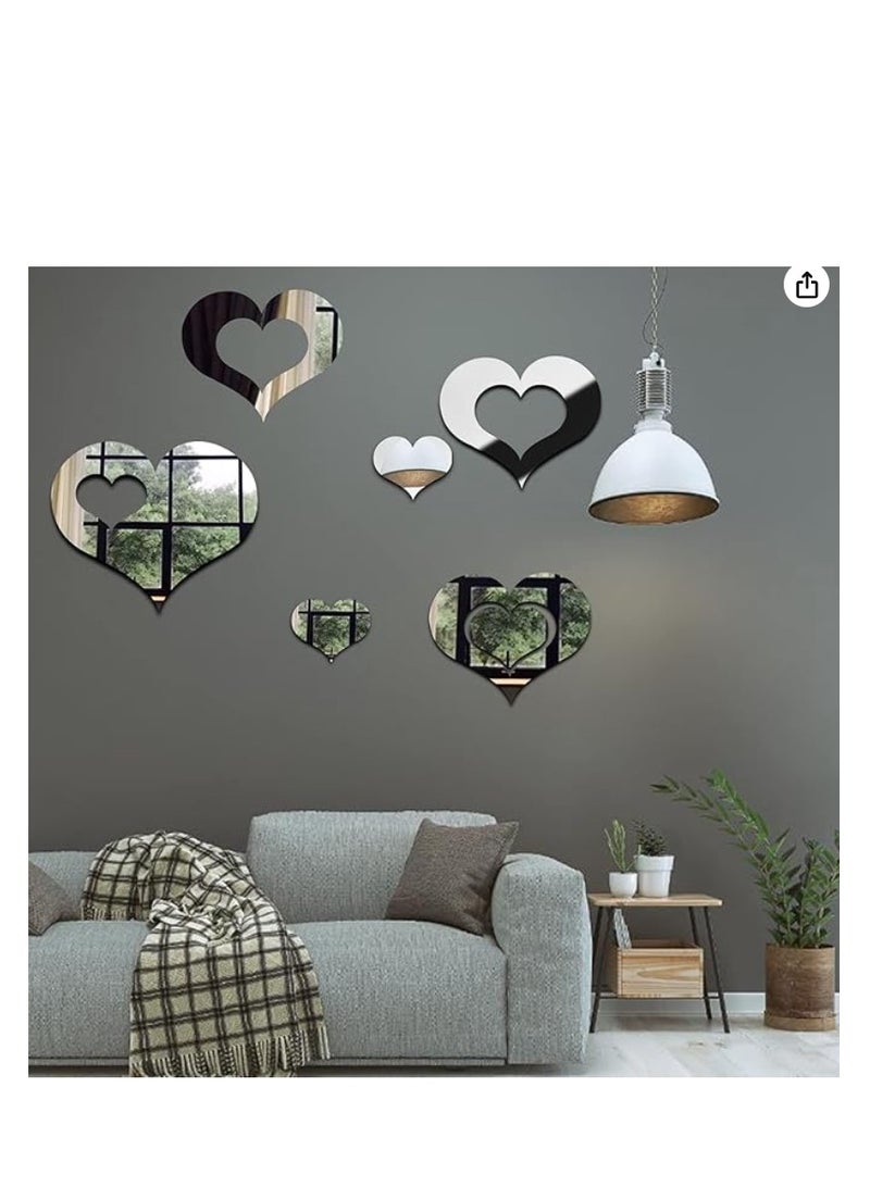 DIY Bands Dae meyen Heart Shape Mirror Wall Decal, 3D Acrylic Heart Mirrors Wall Decor, Removable Heart Art Wall Sticker For Living Room Bedroom, Home Decoration Large  - Image 1