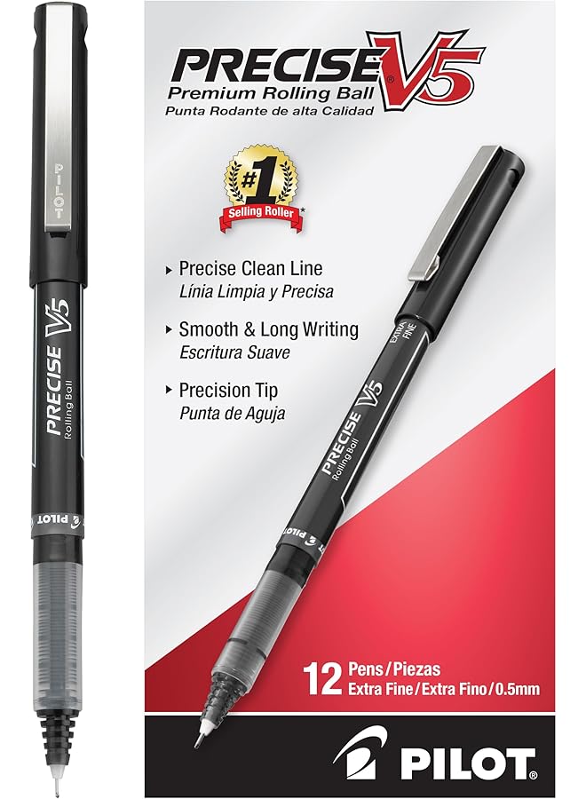 PILOT Precise V5 Capped Liquid Ink Rolling Ball Pens Extra Fine Point 0.5 Mm Black Pack Of 12  - Image 1