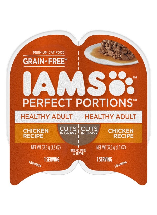 IAMS PERFECT PORTIONS Healthy Adult Grain Free* Wet Cat Food Cuts in Gravy, Chicken Recipe, 1.3 Ounce (Pack of 48). Easy Peel Twin-Pack Trays - Image 1