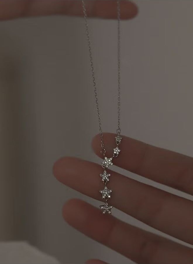 Star Y Necklace 925 Sterling Silver Star Choker Necklace Silver Crystal Star Drop Choker Chain Pendant Necklace Simple Necklace Chain Jewelry for Women Teen Girls  - Image 3