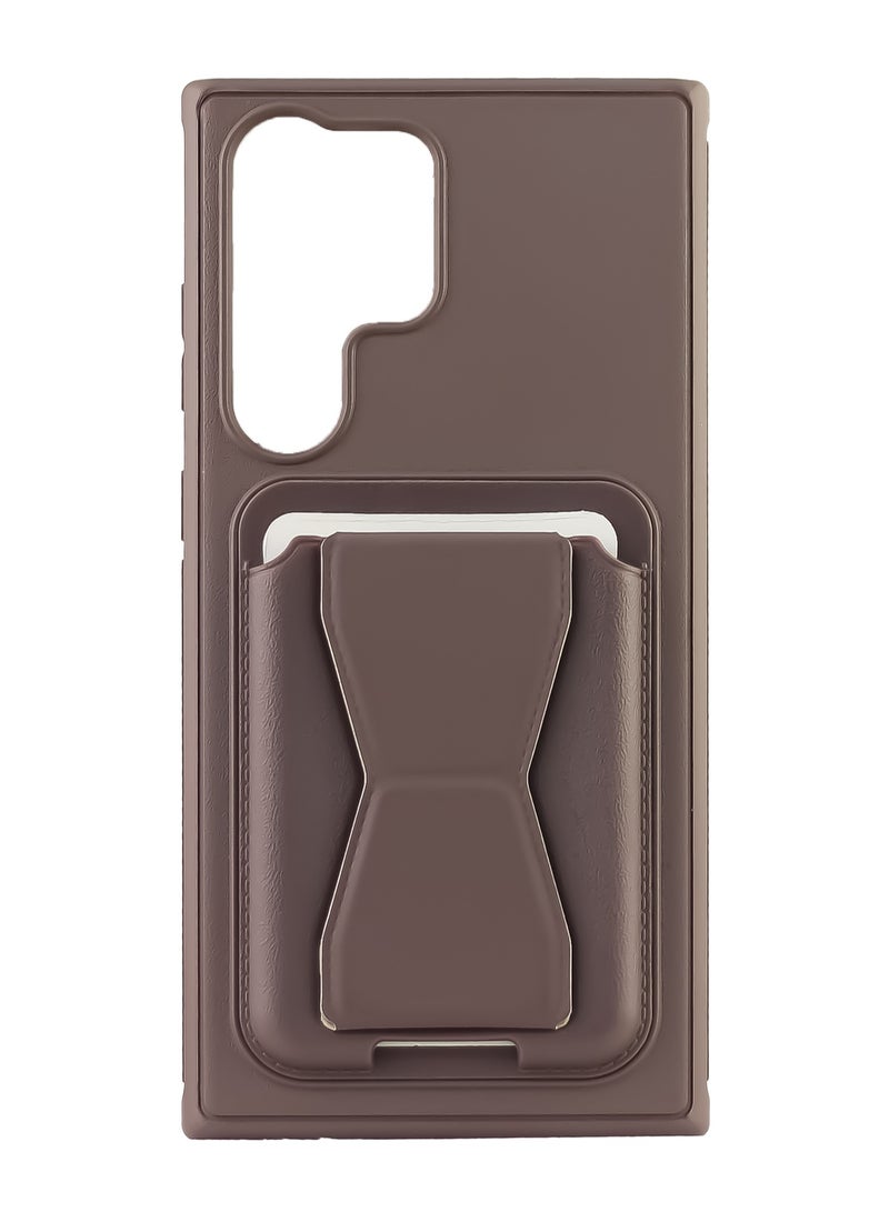 case Leather back cover with card wallet Foldable Shockpoof Case compatible with Samsung Galaxy S24 ultra (dark brown ) 