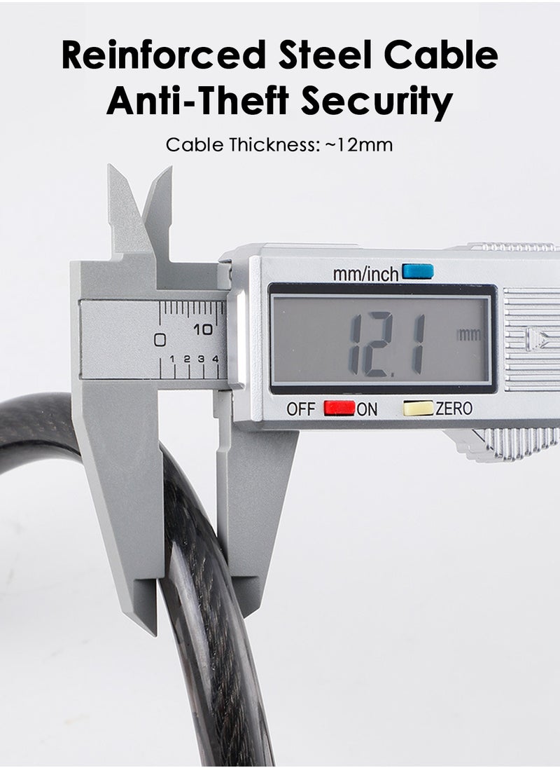 Generic Bike Lock with Light, Bicycle Tail Light Included, 1.2m Lock Length, 12mm Steel Cable Thickness, 5-Digit Anti-Theft Combination Lock for Mountain Bikes, Electric Bikes, and Road Bikes.  - Image 3
