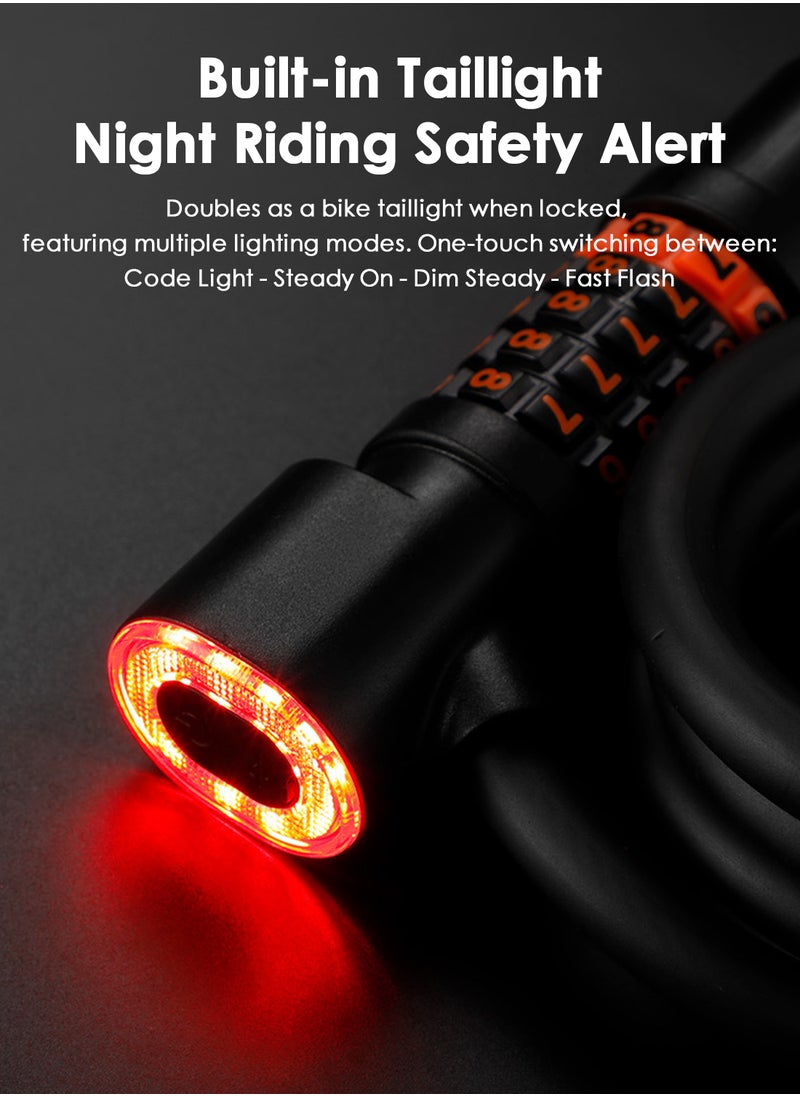 Generic Bike Lock with Light, Bicycle Tail Light Included, 1.2m Lock Length, 12mm Steel Cable Thickness, 5-Digit Anti-Theft Combination Lock for Mountain Bikes, Electric Bikes, and Road Bikes.  - Image 4