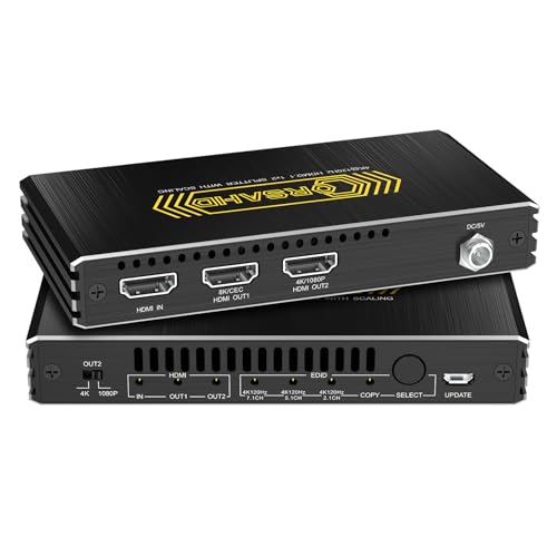 CORSAHD 8K60Hz 4K120Hz HDMI 21 Splitter 1 in 2 Out48 GbpsHDCP 23Supports VRRALLMHDCP BypassEDIDDuplicateMirrorCopyDownscaleHDRDolby Vision AtmosSoundbar - Image 1